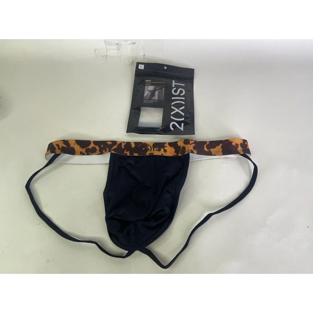 2xist Sexy Sliq Ultra Low Rise Jock Strap Black Beauty Tortoise Band Mens Size L